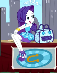 Size: 334x423 | Tagged: safe, screencap, character:rarity, episode:best trends forever, g4, my little pony:equestria girls, bag, clothing, cute, cyoa, female, high heels, pencil skirt, raribetes, shoes, skirt, smiling, solo