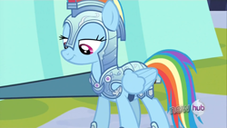 Size: 1920x1080 | Tagged: safe, screencap, character:rainbow dash, species:pegasus, species:pony, episode:the crystal empire, g4, my little pony: friendship is magic, armor, bedroom eyes, crystal empire, crystal guard armor, female, mare, solo