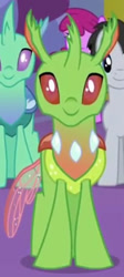 Size: 280x625 | Tagged: safe, screencap, species:changeling, species:reformed changeling, episode:celestial advice, g4, my little pony: friendship is magic, background changeling, cropped, front view, smiling, solo focus