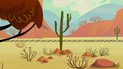 Size: 1440x807 | Tagged: safe, screencap, episode:the last roundup, g4, my little pony: friendship is magic, bush, cactus, desert, no pony, railroad, saguaro cactus, scenery