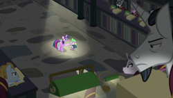 Size: 1280x720 | Tagged: safe, screencap, character:chancellor neighsay, character:chelsea porcelain, character:mr. waddle, character:spike, character:twilight sparkle, character:twilight sparkle (alicorn), species:alicorn, species:pony, species:unicorn, episode:school daze, g4, my little pony: friendship is magic, book, eea council, eea rulebook, female, male, mare, pointing, stallion