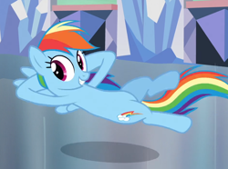 Size: 944x702 | Tagged: safe, screencap, character:rainbow dash, species:pegasus, species:pony, episode:games ponies play, g4, my little pony: friendship is magic, cropped, cute, dashabetes, female, flying, grin, leaning back, mare, smiling, solo