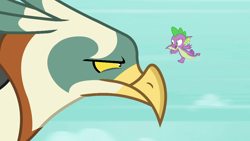 Size: 1280x720 | Tagged: safe, screencap, character:spike, species:bird, species:dragon, species:roc, episode:molt down, g4, my little pony: friendship is magic, duo, flying, male, winged spike