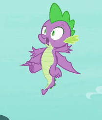 Size: 209x247 | Tagged: safe, screencap, character:spike, species:dragon, episode:molt down, g4, my little pony: friendship is magic, animated, claws, cropped, flying, male, smiling, solo, winged spike, wings