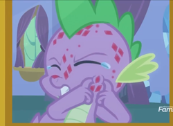 Size: 960x698 | Tagged: safe, screencap, character:spike, species:dragon, episode:molt down, g4, my little pony: friendship is magic, cropped, crying, eyes closed, male, molting, pain, pimple, stone scales, tears of pain