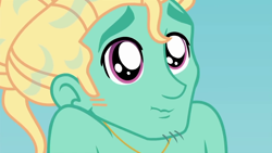 Size: 1280x720 | Tagged: safe, screencap, character:zephyr breeze, episode:blue crushed (a.k.a baewatch), g4, my little pony:equestria girls, close-up, clothing, male, partial nudity, puppy dog eyes, sad face, topless, zephyrbetes