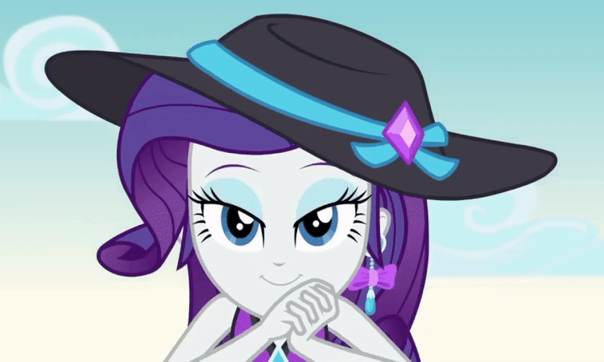 Size: 1200x720 | Tagged: safe, screencap, character:rarity, episode:lost and found, g4, my little pony:equestria girls, animated, bikini, clothing, cute, gif, hat, metal detector, raribetes, sarong, solo, swimsuit