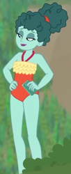 Size: 238x584 | Tagged: safe, screencap, episode:too hot to handle, g4, my little pony:equestria girls, background human, cellphone, clothing, cropped, leafy mint, one-piece swimsuit, phone, smartphone, solo, swimsuit