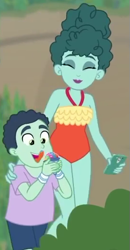 Size: 271x523 | Tagged: safe, screencap, episode:too hot to handle, g4, my little pony:equestria girls, clothing, cropped, duo, female, leafy mint, male, mint chip, mother and son, one-piece swimsuit, swimsuit