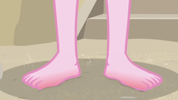 Size: 1280x720 | Tagged: safe, screencap, character:pinkie pie, episode:too hot to handle, g4, my little pony:equestria girls, barefoot, close-up, feet, hot, legs, ouch, pictures of legs, sand, solo