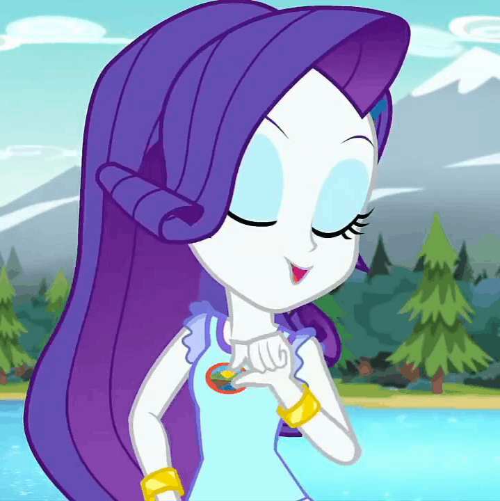 Size: 719x720 | Tagged: safe, screencap, character:rarity, equestria girls:legend of everfree, g4, my little pony:equestria girls, animated, beautiful, camp everfree logo, camp everfree outfits, cropped, cute, forest, gif, lidded eyes, mountain, raribetes, river, solo