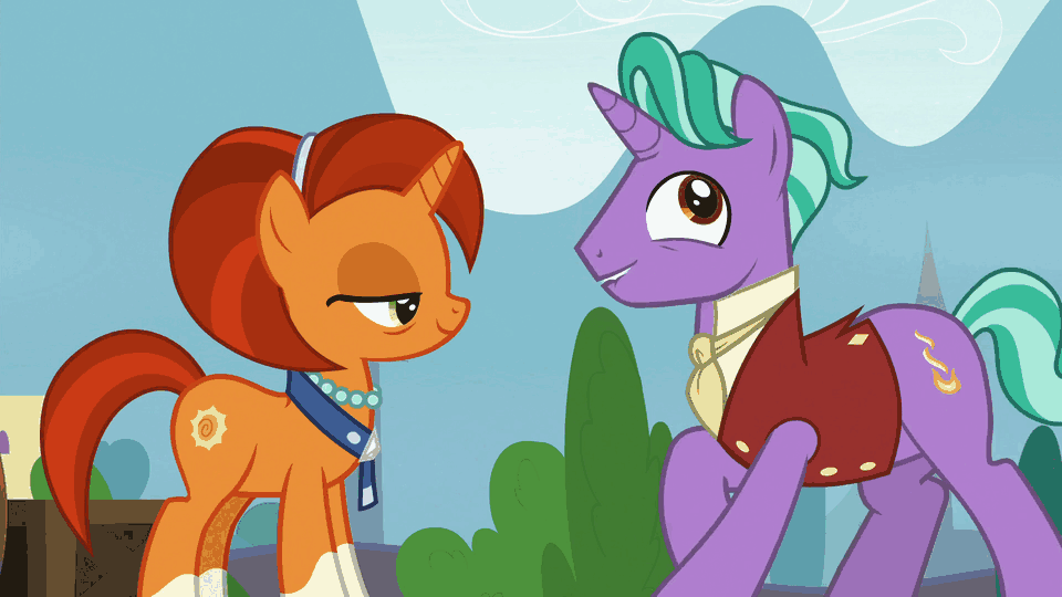 Size: 960x540 | Tagged: safe, screencap, character:firelight, character:stellar flare, species:pony, species:unicorn, episode:the parent map, g4, animated, duo, female, gif, glowing horn, male, mare, stallion, that pony sure does love plans