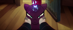 Size: 1920x808 | Tagged: safe, screencap, character:tempest shadow, my little pony: the movie (2017), angry, annoyed, cheekpest shadow, frown, glare, if looks could kill, klugetown, now you fucked up, squishy cheeks, this will end in pain, this will end in tears and/or death, this will not end well