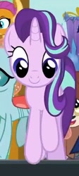 Size: 208x463 | Tagged: safe, screencap, character:ocellus, character:smolder, character:starlight glimmer, character:yona, species:changeling, species:dragon, species:pony, species:reformed changeling, species:unicorn, species:yak, episode:school daze, g4, my little pony: friendship is magic, cropped, cute, female, front view, glimmerbetes, looking down, mare, smiling, solo focus