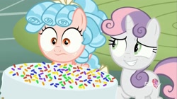 Size: 1655x927 | Tagged: safe, screencap, character:sweetie belle, episode:marks for effort, g4, my little pony: friendship is magic, cake, food, sprinkles