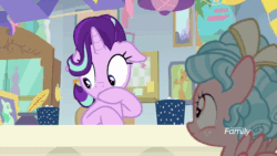 Size: 1280x720 | Tagged: safe, screencap, character:cozy glow, character:starlight glimmer, species:pegasus, species:pony, species:unicorn, episode:marks for effort, g4, my little pony: friendship is magic, animated, cup, female, filly, floppy ears, guidance counselor, sound, starlight's listening, starlight's office, webm