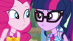 Size: 1280x720 | Tagged: safe, screencap, character:pinkie pie, character:twilight sparkle, character:twilight sparkle (scitwi), species:eqg human, episode:friendship math, g4, my little pony:equestria girls, clothing, duo, duo female, female, glasses, swimsuit