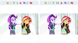 Size: 1199x664 | Tagged: safe, screencap, character:starlight glimmer, character:sunset shimmer, derpibooru, equestria girls:mirror magic, g4, my little pony:equestria girls, juxtaposition, meta