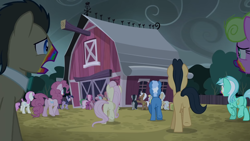 Size: 1920x1080 | Tagged: safe, screencap, character:big mcintosh, character:cheerilee, character:cherry cola, character:daisy, character:derpy hooves, character:doctor whooves, character:fluttershy, character:lyra heartstrings, character:mayor mare, character:mochaccino, character:octavia melody, character:pinkie pie, character:pokey pierce, character:rare find, character:spike, character:time turner, character:twilight sparkle, character:twilight sparkle (alicorn), character:twinkleshine, species:alicorn, species:pony, episode:28 pranks later, g4, my little pony: friendship is magic, animation error, cookie zombie, discovery family logo, female, mare, plot, sweet apple acres
