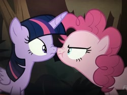 Size: 4032x3024 | Tagged: safe, screencap, character:pinkie pie, character:twilight sparkle, character:twilight sparkle (alicorn), species:alicorn, species:pony, episode:the mean 6, g4, my little pony: friendship is magic, boop, cropped, duo, noseboop, scrunchy face