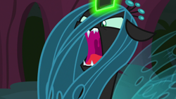 Size: 1280x720 | Tagged: safe, screencap, character:queen chrysalis, species:changeling, episode:the mean 6, g4, my little pony: friendship is magic, changeling queen, female, open mouth, solo
