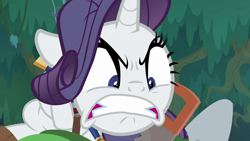 Size: 1280x720 | Tagged: safe, screencap, character:mean rarity, species:pony, species:unicorn, episode:the mean 6, g4, my little pony: friendship is magic, clone, everfree forest, faec, female, fishing rod, floppy ears, glare, greedity, greedy, gritted teeth, mare, messy mane, mine, possessive, saw, scowl, shovel, sin of greed, threatening