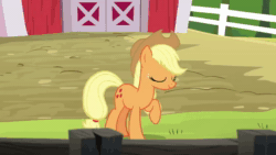 Size: 640x360 | Tagged: safe, screencap, character:applejack, species:bird, species:chicken, species:pony, episode:applejack's day off, animated, behaving like a chicken, bipedal, cereal chicken, chicken dance, chickenjack, discovery family logo, majestic as fuck, mating dance, silly, silly pony, solo, sound, webm, who's a silly pony