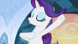Size: 1920x1080 | Tagged: safe, screencap, character:rarity, species:pony, species:unicorn, my little pony:equestria girls, bipedal, bust, crystal empire, eyes closed, female, mare, pose, solo