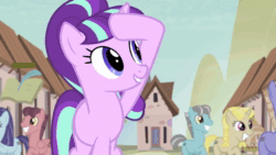 Size: 1920x1080 | Tagged: safe, screencap, character:offbeat, character:starlight glimmer, episode:the cutie map, g4, my little pony: friendship is magic, animated, equal cutie mark, loop, moon dust, no sound, our town, webm