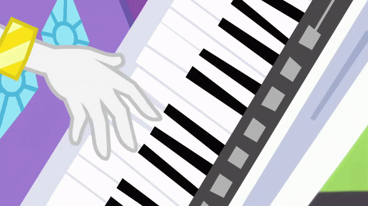 Size: 720x404 | Tagged: safe, screencap, character:rarity, episode:player piano, equestria girls:rainbow rocks, g4, my little pony:equestria girls, animated, aura, gif, keytar, magic, musical instrument, ponied up, self-levitation, solo, sparkles, transformation