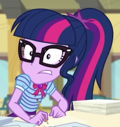 Size: 413x436 | Tagged: safe, screencap, character:twilight sparkle, character:twilight sparkle (scitwi), species:eqg human, episode:the last day of school, g4, my little pony:equestria girls, cropped, pencil, solo