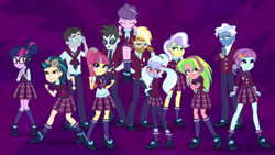 Size: 1920x1080 | Tagged: safe, screencap, character:indigo zap, character:jet set, character:lemon zest, character:neon lights, character:pokey pierce, character:rising star, character:sour sweet, character:sugarcoat, character:sunny flare, character:suri polomare, character:trenderhoof, character:twilight sparkle, character:twilight sparkle (scitwi), character:upper crust, species:eqg human, equestria girls:friendship games, g4, my little pony:equestria girls, abstract background, crystal prep academy, crystal prep shadowbolts, glasses, headphones, shadow six