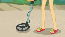 Size: 1280x720 | Tagged: safe, screencap, character:applejack, episode:lost and found, g4, my little pony:equestria girls, close-up, feet, flip-flops, legs, sandals