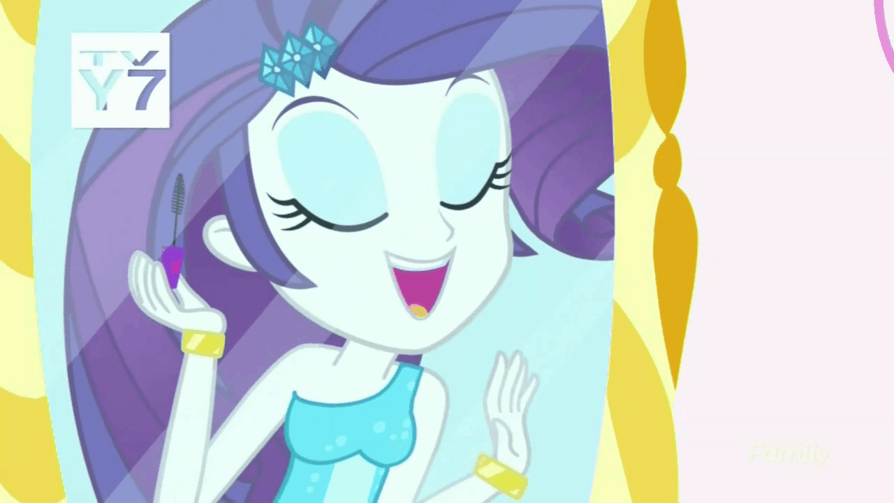 Size: 1280x720 | Tagged: safe, screencap, character:rarity, episode:make up shake up, eqg summertime shorts, g4, my little pony:equestria girls, animated, cute, fall formal outfits, gif, kissy face, laughing, mirror, one eye closed, raribetes, solo, tv rating, tv-y7, wink