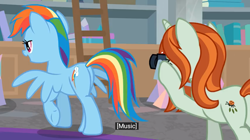 Size: 1102x618 | Tagged: safe, screencap, character:crackle cosette, character:queen chrysalis, character:rainbow dash, episode:the mean 6, g4, my little pony: friendship is magic, camera, disguised changeling, meme, plot, youtube caption