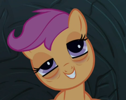 Size: 430x340 | Tagged: safe, screencap, character:scootaloo, species:pegasus, species:pony, episode:sleepless in ponyville, g4, my little pony: friendship is magic, derp, droopy, faec, out of context, solo, stoned, stoner, tired