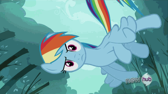 Size: 576x324 | Tagged: safe, screencap, character:rainbow dash, episode:sleepless in ponyville, g4, my little pony: friendship is magic, animated, hub logo, looking at you, solo