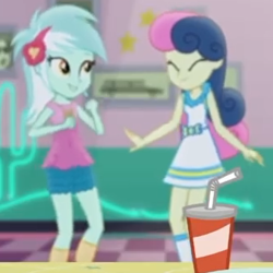 Size: 490x490 | Tagged: safe, screencap, character:bon bon, character:lyra heartstrings, character:sweetie drops, episode:pinkie pie: snack psychic, g4, my little pony:equestria girls, cropped, dancing