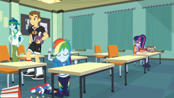 Size: 1920x1080 | Tagged: safe, screencap, character:captain planet, character:rainbow dash, character:twilight sparkle, character:twilight sparkle (scitwi), species:eqg human, episode:the last day of school, g4, my little pony:equestria girls, background human, eyes closed, female, geode of super speed, geode of telekinesis, magical geodes, male, teddy t. touchdown
