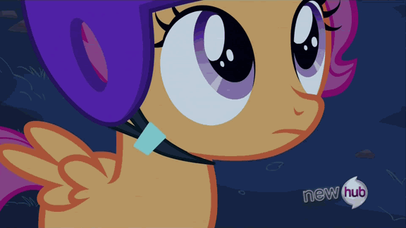 Size: 576x324 | Tagged: safe, screencap, character:scootaloo, species:pegasus, species:pony, episode:sleepless in ponyville, g4, my little pony: friendship is magic, animated, crying, hub logo, scrunchy face