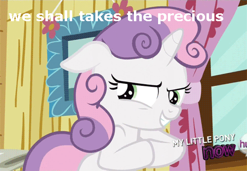 Size: 500x347 | Tagged: safe, screencap, character:sweetie belle, caption, smeagol