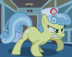Size: 599x479 | Tagged: safe, screencap, character:nurse coldheart, species:earth pony, species:pony, episode:read it and weep, g4, my little pony: friendship is magic, cropped, female, gritted teeth, mare, nurse, solo