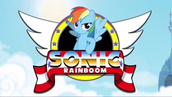 Size: 1920x1080 | Tagged: safe, artist:omegaozone, screencap, character:rainbow dash, character:sonic the hedgehog, episode:sonic rainboom, g4, my little pony: friendship is magic, crossover, game, lidded eyes, parody, pun, solo, sonic the hedgehog (series)