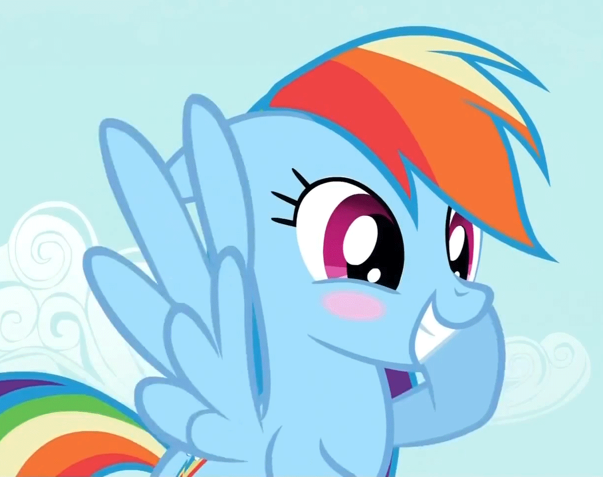 Size: 1218x964 | Tagged: safe, screencap, character:rainbow dash, species:pegasus, species:pony, episode:the mysterious mare do well, g4, my little pony: friendship is magic, animated, blush sticker, blushing, cloud, cropped, cute, dashabetes, female, flying, gif, mare, sky, smiling, solo