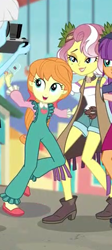 Size: 219x491 | Tagged: safe, screencap, character:ginger owlseye, character:megan williams, character:photo finish, character:vignette valencia, equestria girls:rollercoaster of friendship, g1, g4, my little pony:equestria girls, background human, cropped, female, g1 to equestria girls, generation leap, smiling, vignette valencia