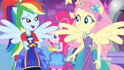 Size: 1366x768 | Tagged: safe, screencap, character:fluttershy, character:rainbow dash, equestria girls:rollercoaster of friendship, g4, my little pony:equestria girls, female, ponied up, shipping fuel