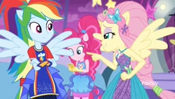 Size: 1366x768 | Tagged: safe, screencap, character:fluttershy, character:rainbow dash, equestria girls:rollercoaster of friendship, g4, my little pony:equestria girls, ponied up, shipping fuel