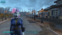 Size: 1600x900 | Tagged: safe, artist:alushythetyrant, screencap, character:sweetie belle, species:alicorn, species:anthro, species:pony, 3d, alicornified, breasts, busty sweetie belle, clothing, fallout, fallout 4, fallout 4 equestria mod, heads up display, pipboy, race swap, sanctuary hills, sweetiecorn, vault suit