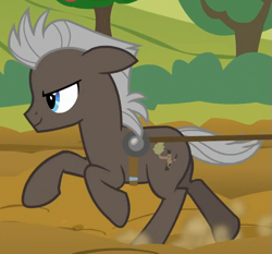 Size: 629x587 | Tagged: safe, screencap, character:burnt oak, species:earth pony, species:pony, episode:the perfect pear, g4, my little pony: friendship is magic, cropped, male, running, teenager, tilling, younger