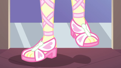 Size: 1280x720 | Tagged: safe, screencap, character:fluttershy, episode:so much more to me, g4, my little pony:equestria girls, close-up, feet, legs, open-toed shoes, pictures of legs, sandals